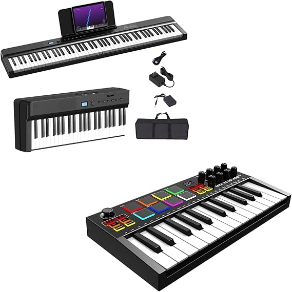Upgraded Folding Piano Keyboard, 88 Key Full Size Semi-Weighted Keyboard Bundle 25 Key Rechargeable MIDI Keyboard