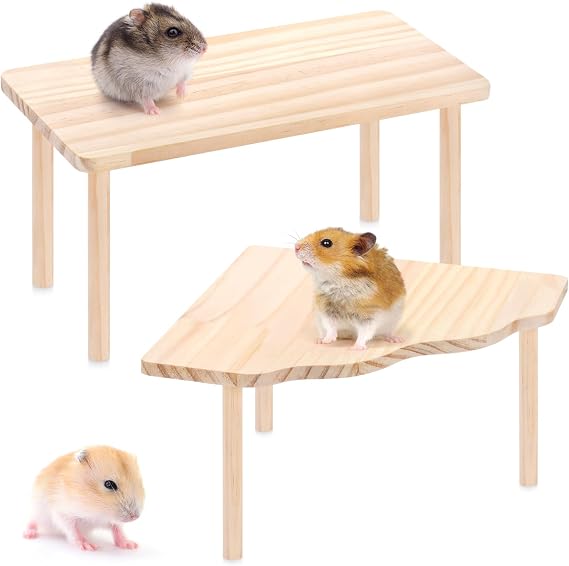 2-Piece Set Hamster Play Wooden Platform for Dwarf Syrian Hamsters Gerbils Mice Degus or Other Small Pets