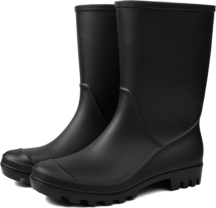 DKSUKO Men's Wide Calf Waterproof Rain Boots Mid Height Garden Work Boots