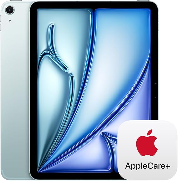 Apple iPad Air 11-inch (M2): Liquid Retina Display, 128GB, Landscape 12MP Front Camera/12MP Back Camera, Wi-Fi 6E + 5G Cellular with eSIM, Touch ID, All-Day Battery Blue with AppleCare+ (2 Years)