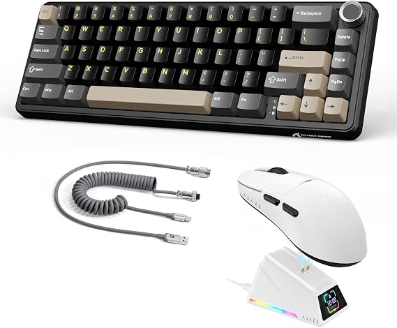 Attack Shark X66 60% Wireless Mechanical Gaming Keyboard with Volume Knob and A.Jazz AJ159APEX 8Khz Wireless Gaming Mouse Ultralight 56g with Magnetic Screen Charging Dock Combo Set(Star Black)