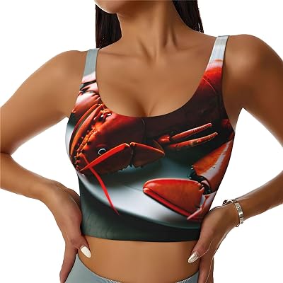 Lobster Print Sports Bras for Women,Racerback Running Bra Workout Crop Tank Tops Longline Sports Bra Push up
