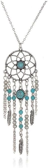 Artmiss Boho Dream Catcher Long Necklaces Simple Silver Pendant Necklaces Jewelry for Women