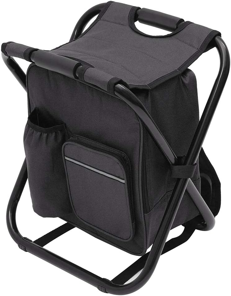 3 in 1 Cooler Backpack Chair, with Insulated Cooler Bag Portable Hunting Backpack and Seat Combo, Waterproof Foldable Fishing Backpack Chair for Outdoor Fishing Beach Hiking Black