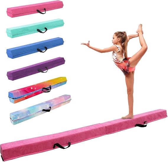 FINCOME 8FT/9.5FT Folding Balance Beam, Portable Gymnastics Beam Equipment with Non Slip Rubber Base & Suede Cover for Training/Practice/Professional Home Exercise
