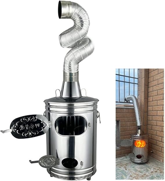 Burn Barrel Incinerator with Exhaust Pipe Stainless Steel Backyard Burn Barrel, Portable Bonfire Pit Outdoor Wood Burning Firepit, for Outside Patio Camping ,61*46*34CM/24.01*18.11*13.38in