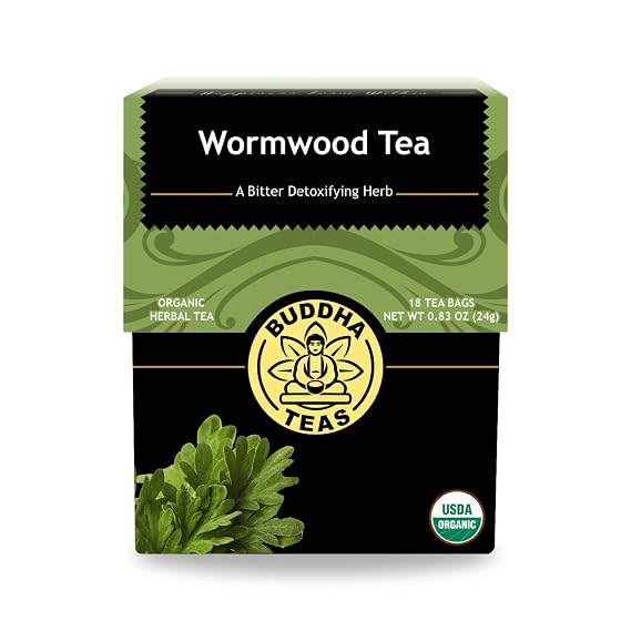 Buddha Teas - Organic Wormwood Tea - Herbal Tea - For Health & Wellbeing - With Antioxidants & Minerals - Clean Ingredients - Caffeine Free - OU Kosher & Non-GMO - 18 Tea Bags (Pack of 1)