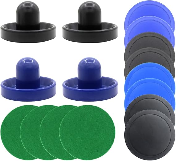 Air Hockey Pucks and Paddles,Air Hockey Pushers, Handles Paddles Replacement Accessories (4 Striker 96mm with Pads, 8 Pucks 64mm Thick and Thin)