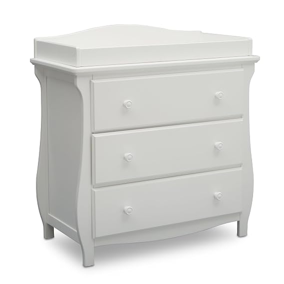 Delta Children Lancaster 3 Drawer Dresser with Changing Top and Interlocking Drawers - Greenguard Gold Certified, Bianca White