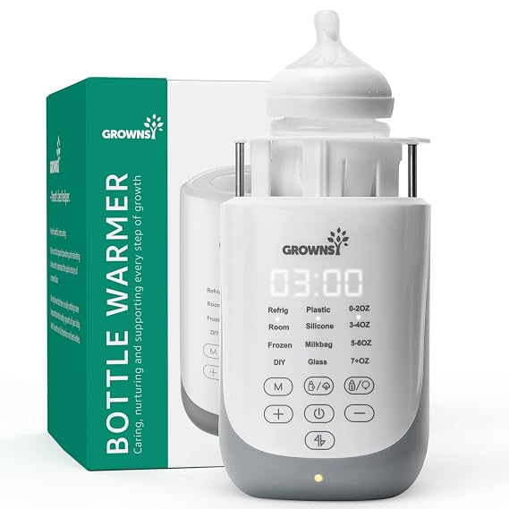Grownsy Auto-Lift Nutri Bottle Warmer for Breastmilk & Formula, Gray | Fast Even Heat, Precise Temp, Retain Full Nutrients, Soft Night Light for Night Feeding, Compact 10-in-1 Baby Bottle Warmer