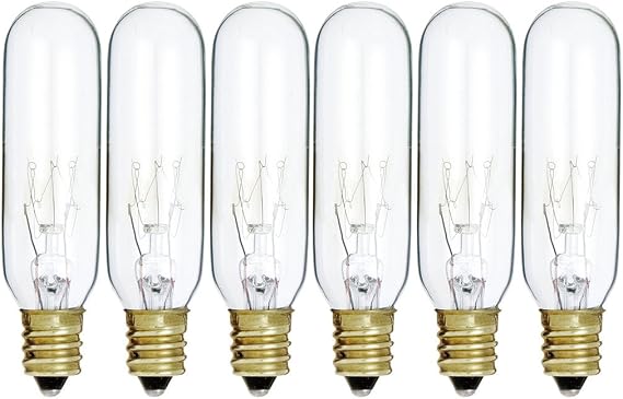 KOR 15W T6 Clear Tubular Incandescent Bulbs, E12 Candelabra Base, 6-Pack