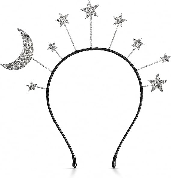 Oarkive Silver Moon Headband with Star for Women, Space Costume Headpiece