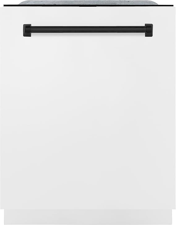 ZLINE Autograph Edition 24" 3rd Rack Top Control Tall Tub Dishwasher in White Matte with Matte Black Handle, 51dBa (DWMTZ-WM-24-MB)