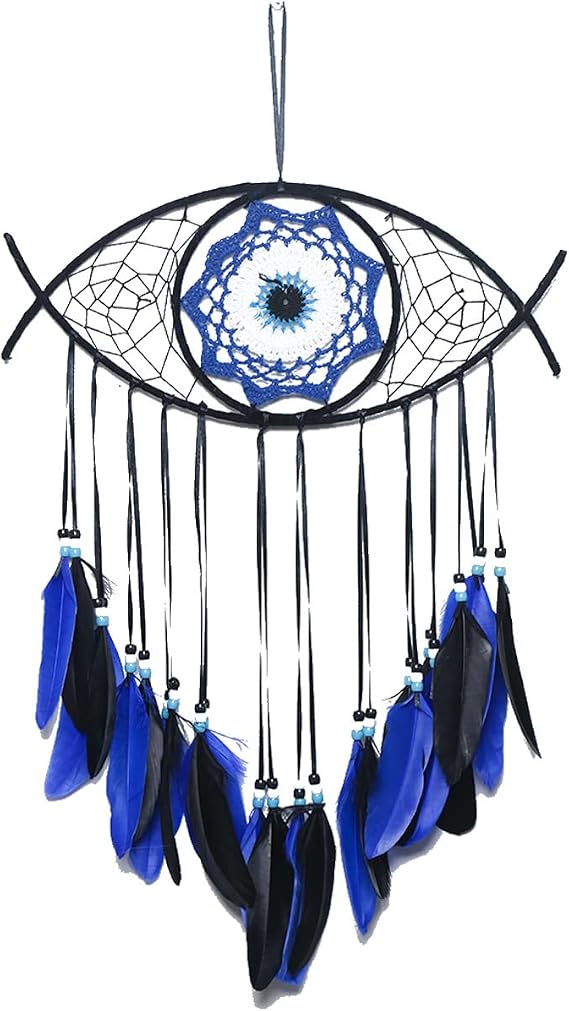 Noonsial Dream Catchers for Wall Decor Evil Eye WallBoho Traditional Circular Net for Wall Hanging Decor, Bedroom Kids, Home Decoration, Art Ornament Craft Gift (Navy Blue)