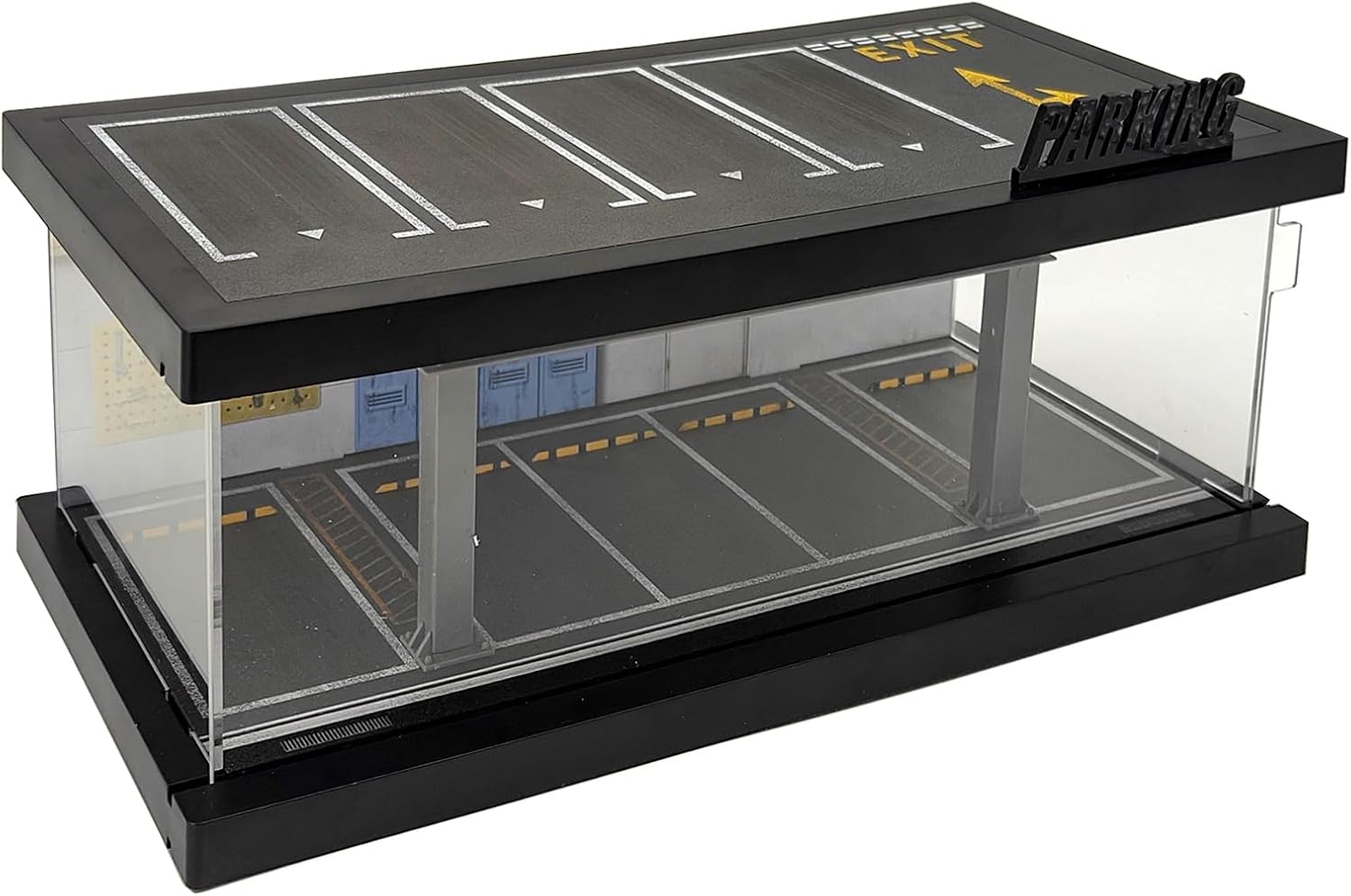 164 Scale Model Car Display Case - 1:64 Garage Display Case with Clear Acrylic Cover and LED Lighting for Diecast Cars, 10 Parking Spaces Toy Car Storage Repair Shop