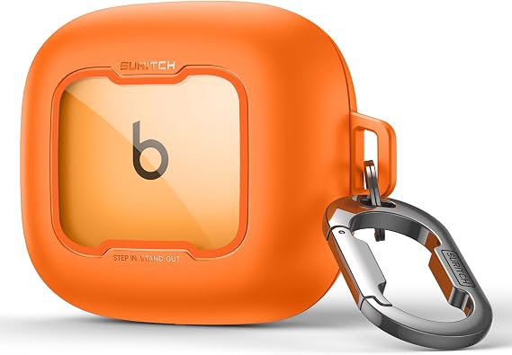 SURITCH for Beats Powerbeats Pro 2 Case Cover, Magnetic Locking Cases for Beats Powerbeats Pro 2 2025, Shockproof Bumper Protective Covers with Carabiner & Keyring & Cleaner Kit, Orange