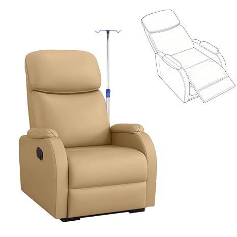 Waiting Room Medical Chairs, Adjustable Intravenous Injection Chair with IV Pole Stand, Blood Drawing Soft Padded Seat, First Aid Examination Recliner(Brown)