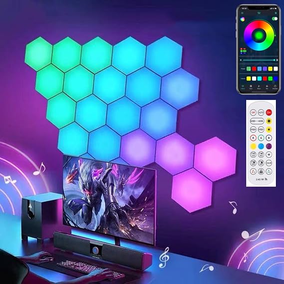 Hexagonal Game Light, Wall-mounted LED Hexagonal Light Panel, DIY Geometric RGB Room Light for Home Decoration, Bedroom, Game Room, for Kids/Adults, 6 Pack