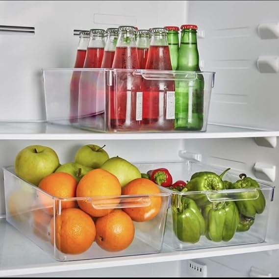Deconox 1pc Unbreakable Ultra Durable Refrigerator Organizer Box Transparent - X Large Size Pantry Organizer (20cm*32.5cm*10cm)