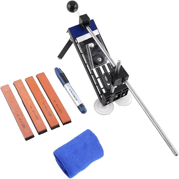 Fixed-Angle Sharpener Kit, Professional Kitchen Sharpening System Kit Knife Polishing Sharpener Tool with 4 Whetstones and Storage Bag for