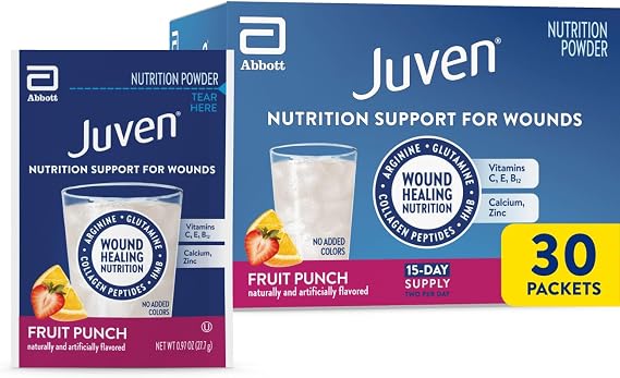 Juven Nutrition Support for Wound Healing, Fruit Punch, 30ct | Collagen peptides, arginine, glutamine, HMB and micronutrients provide targeted nutrition to support wound healing