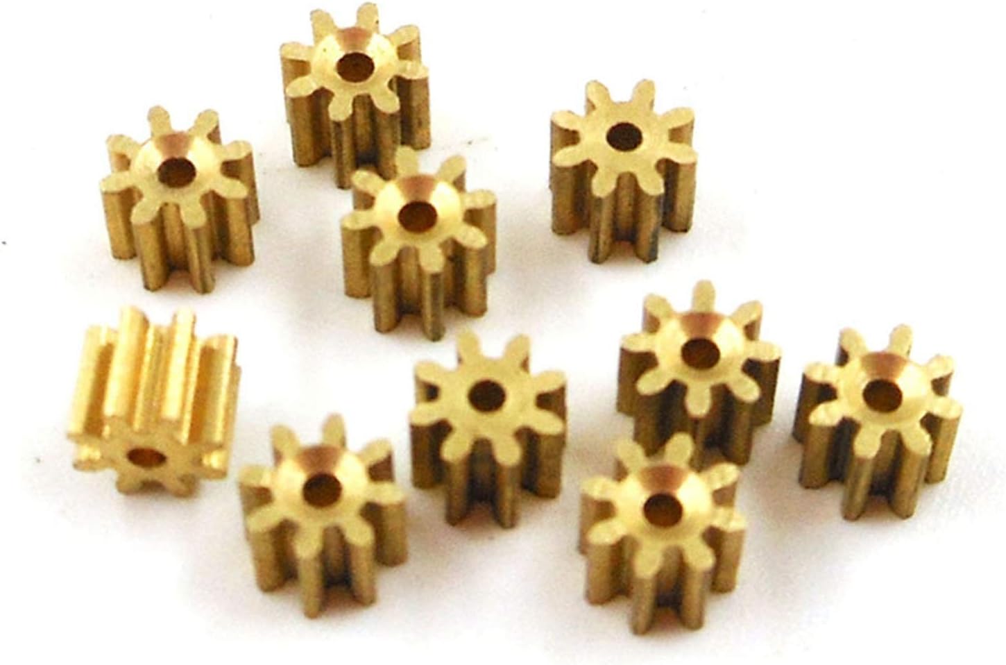 ALANOOY 81A 0.3M 10Pcs Brass Gears 8 Teeth for Aircraft Parts Model Spindle Pinion Shaft Hole 0.98mm Tight for 1mm Hole Diameter : 1mm 0.3M, Number of Teeth : 8 Teeth