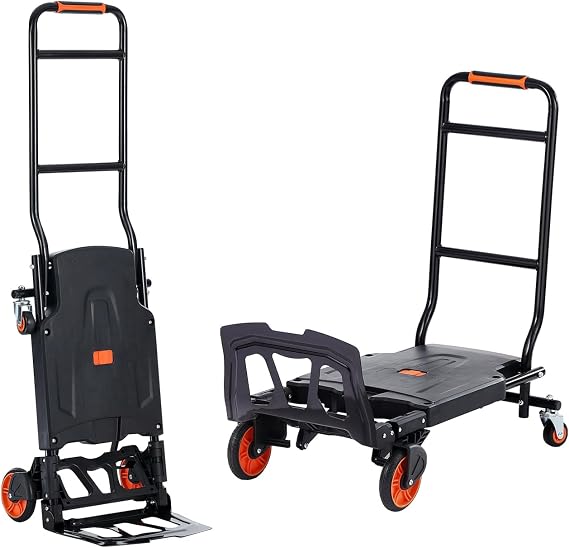 VEVOR Aluminum Folding Hand Truck, 2 in 1 Design 300 Lbs Capacity, Heavy Duty Industrial Collapsible cart, Dolly Cart with Rubber Wheels for Transport and Moving in Warehouse, Supermarket, Garden
