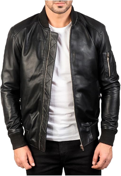 The Jacket Maker Sheepskin Bomber Jacket For Men | Mens Bomia Ma-1 Flight Genuine Leather Bomber Jacket