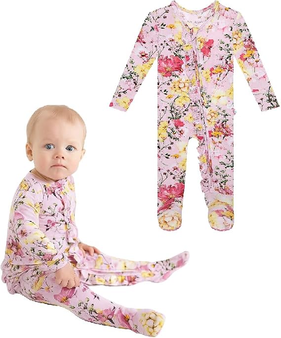 Posh Peanut Footie Pajamas for Baby Girls, Soft Viscose from Bamboo