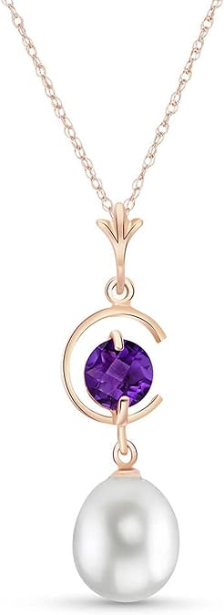 Galaxy Gold GG 14K Solid Gold Necklace with Natural Pearl and Amethyst