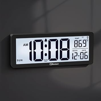 Soobest 8.5" Atomic Digital Wall Clock, Never Needs Setting, Auto Time Sync, Accurate & Easy to Use Clock with Backlight, Battery Operated, Temperature, Date, Auto DST, 4 Time Zones