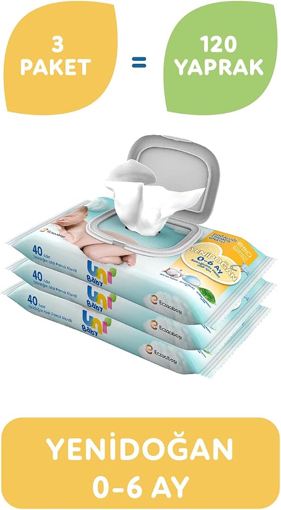 Uni Baby Newborn Wet Wipes 3*40 Leaves