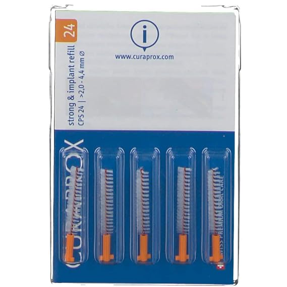 Curaprox Interdental Brush Refills CPS 24, 5 Brushes, Orange, Swiss Made | Inter Proxy Brush, Implant Interdental Brush, Ultra-Fine Filaments, Click System, Fits Curaprox IDB Holders, Swiss Oral Care