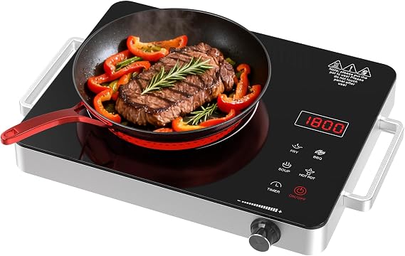 Electric Cooktop Portable Stove Single Burner 1800W Hot Plate Timer