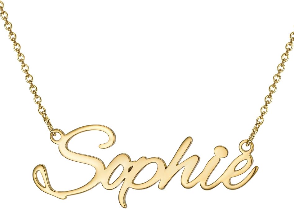 LONAGO Personalized Name Necklace 18K Gold Plated 925 Sterling Silver Custom Made Any Nameplate Pendant Jewelry for Women Mom