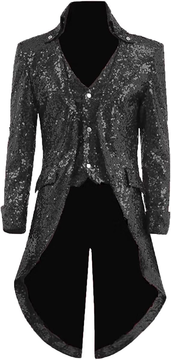 Mens Sequins TailCoat Jacket Shiny Victorian Mardi Gras Costumes Bling Frock Blazer Circus Coat