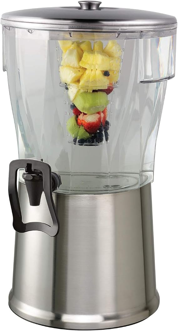 Service Ideas Beverage Dispenser with Infuser, 5 Gallon, Stainless Steel | CBDRT5SSHF with Hands-free Spigot, Stainless Steel and Plastic, NSF Cerfied