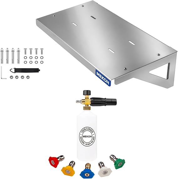 MEKOH Wall Mount Pressure Washer Shelf & 1 Liter Adjustable Foam Cannon