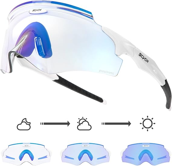 SCVCN Photochromic Cycling Glasses Men Women Wrap Around Sports Sunglasses HD MTB Bicycle Riding Mountain Bike Sunglasses S25
