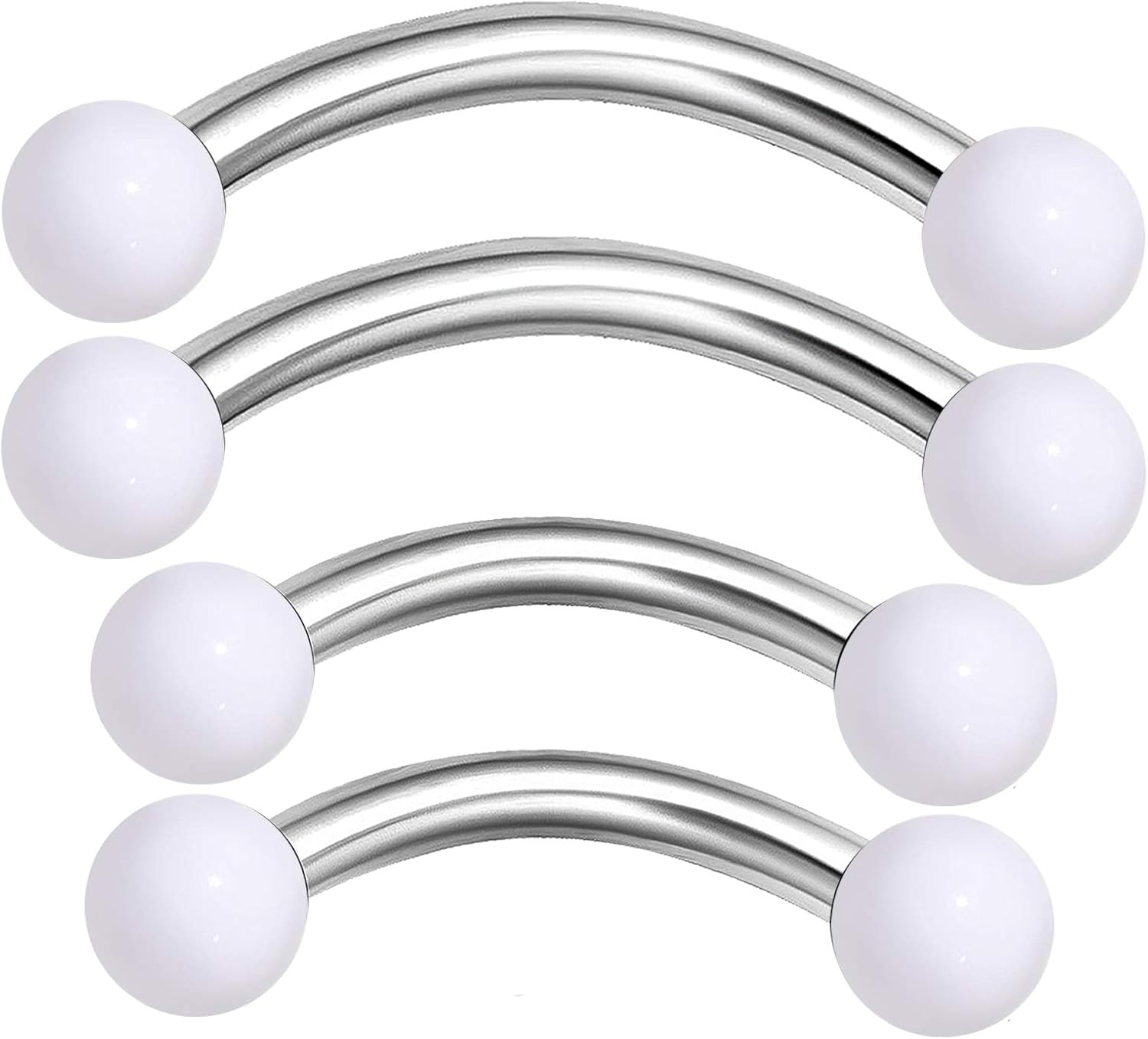 MATIGA 4Pcs Steel 16g 8mm 10mm Curved Barbell Ring Piercing Jewelry Lip Labret Helix Eyebrow Daith 3mm Acrylic Ball More Choices