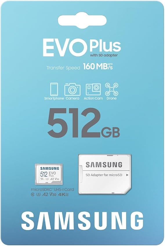 Samsung EVO Plus microSDXC Memory Card 512GB 160MB/s U3 V30 A2 MB-MC512SA/APC 2024 Series