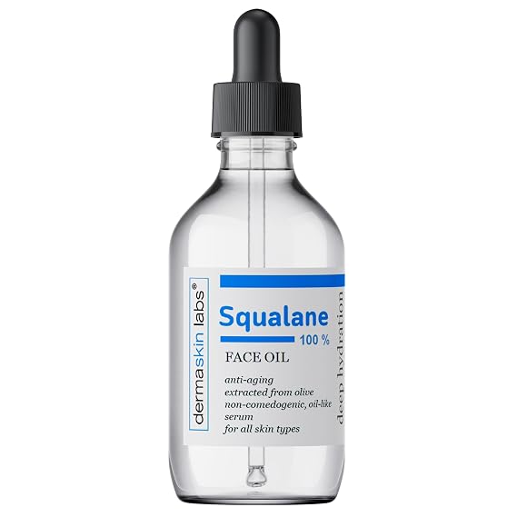 Squalane Oil 100% Pure for Face Skin Hair Body Moisturizer Organic Olive Derived Vegan Non-Comedogenic Skincare Emollient Reduces Fine Lines & Firms Enhances Skin Elasticity made in the USA (2 fl oz)