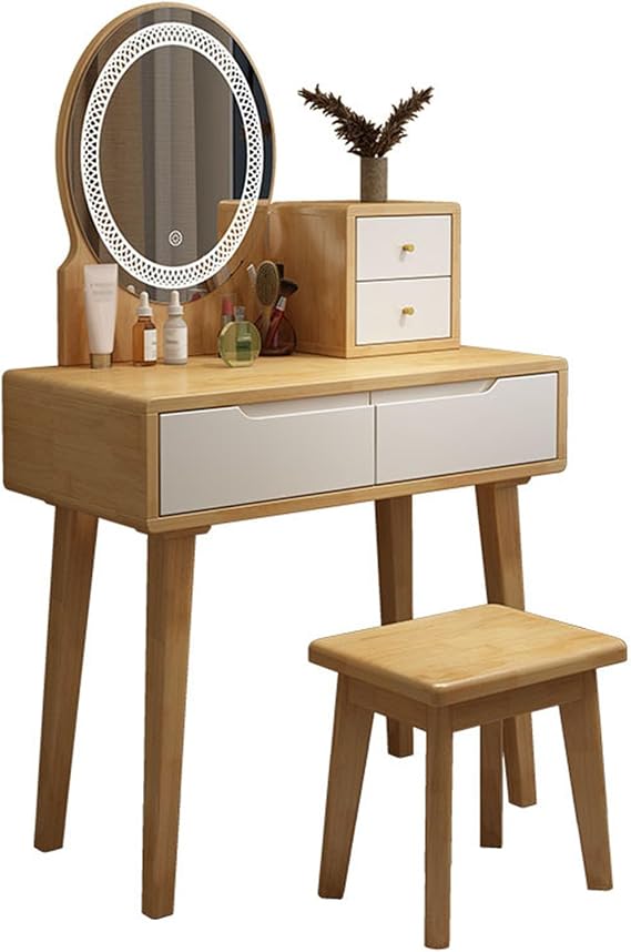 JATIBOSH Makeup Vanity Table Set with 3 Modes Adjustable Lighted Mirroran and 1 Matching Stool, Makeup Table for Girls Women Bedroom Furniture