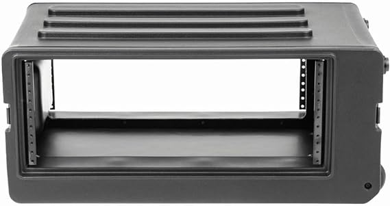 SKB 4U rSeries Shallow Rolling Rack with Integrated Back Wheels and 1-Touch Pull Handle,  with 8 Rack Units and Interlocking Molded Stacking Bars