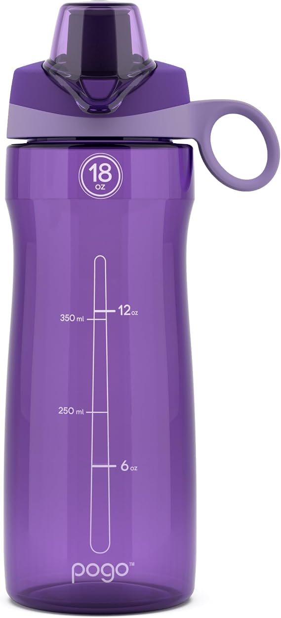 Pogo BPA-Free Plastic Water Bottle with Chug Lid, 18 Oz, Purple