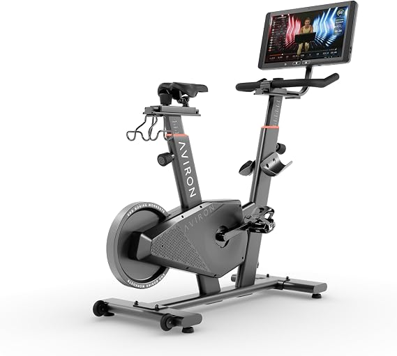 Aviron Fit Bike Touring Edition with 22" HD Touchscreen. Access to Game-Based Workouts, Streaming, and Classes. 1500W Electromagnetic Resistance, Freewheel, Compact Design, Black