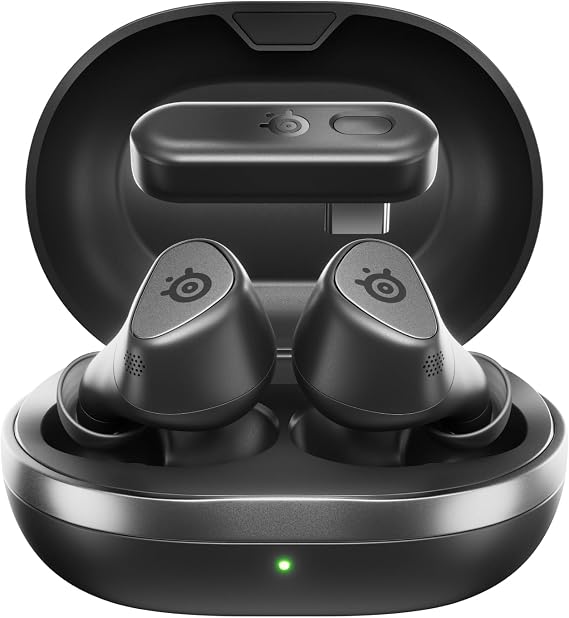 SteelSeries Arctis GameBuds for PlayStation/PC/Switch/Mobile 2.4GHz + Bluetooth 5.3 Earbuds ANC Mobile App Sound Presets Water Resistant IP55 40H Battery with Qi Charging Case - Black