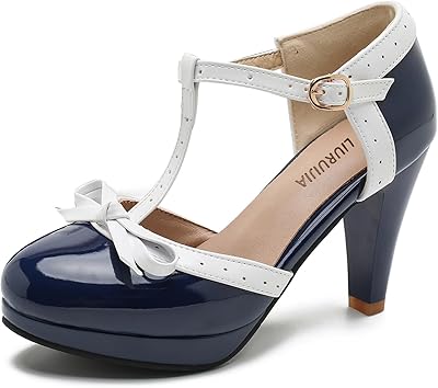 Womens T-Strap Mary Janes Platform Bow Heels Lolita Shoes Round Toe Ankle Strap Vintage 1950 Dress Shoes Oxfords Pumps