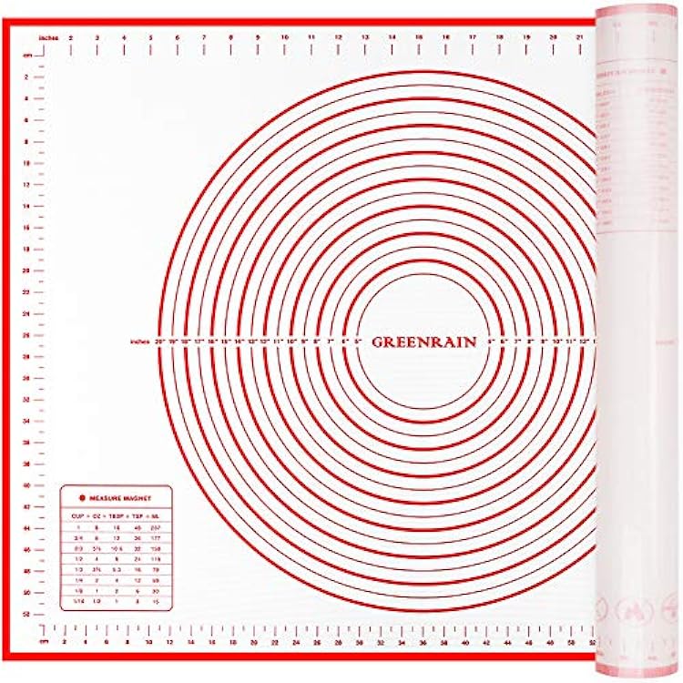 Silicone Pastry Mat Extra Thick Large Non Stick Baking Supplies Kitchen Counter Cooking Rolling Dough Sheet Pie Crust Sourdough Bread Oven Liner with Measurement XXL-24W32L, 1#Red