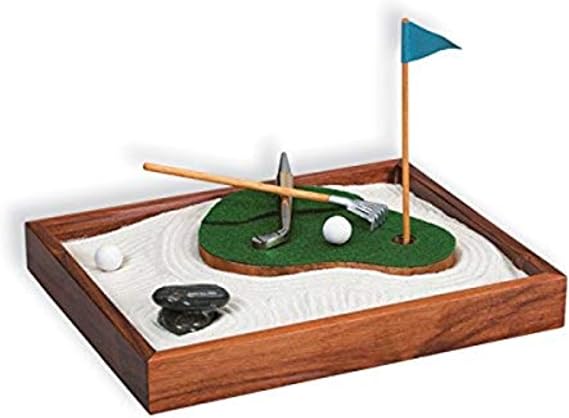 Executive Sandbox - Sand Trap Golf Theme - Mini Desktop Set - Stress Relieving Office Decor - Includes 9.75 x 7.75 Hardwood Sandbox, 6 Putting Green Accessories, and Sand Trap